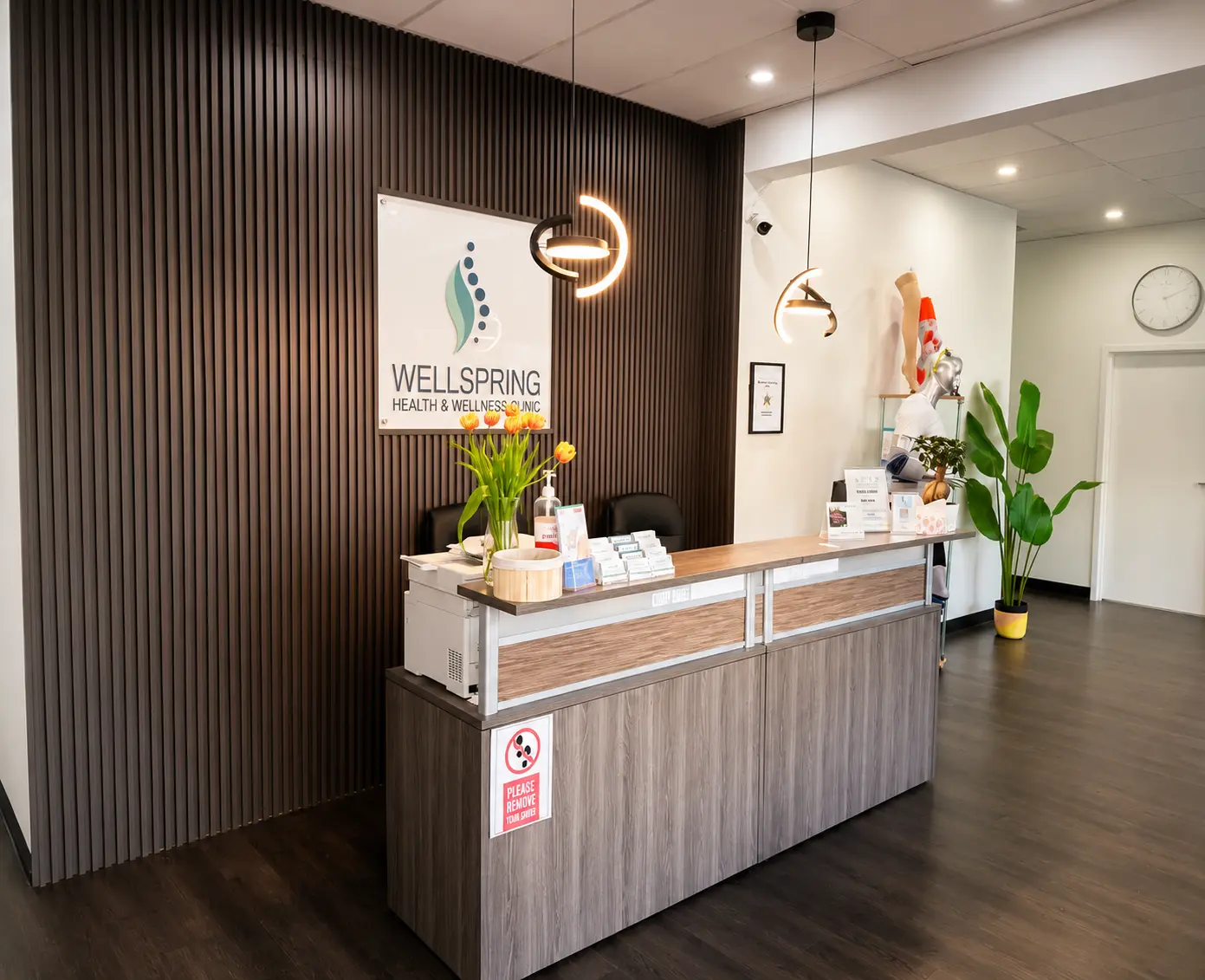 Wellspring Health and Wellness Clinic reception area in Stoney Creek
